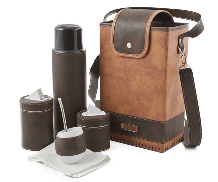 Equipos de mate completo cuero ecológico personalizado con logo grabado a láser (EMT008) - Fianchini