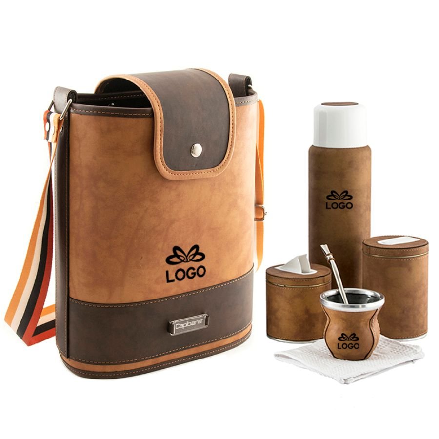 Equipos de mate completo cuero ecológico personalizado con logo grabado a láser (EMT009) - Fianchini