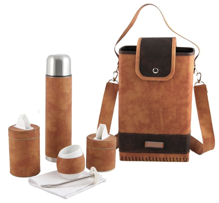 Equipos de mate completo cuero ecológico personalizado con logo grabado a láser (EMT011) - Fianchini