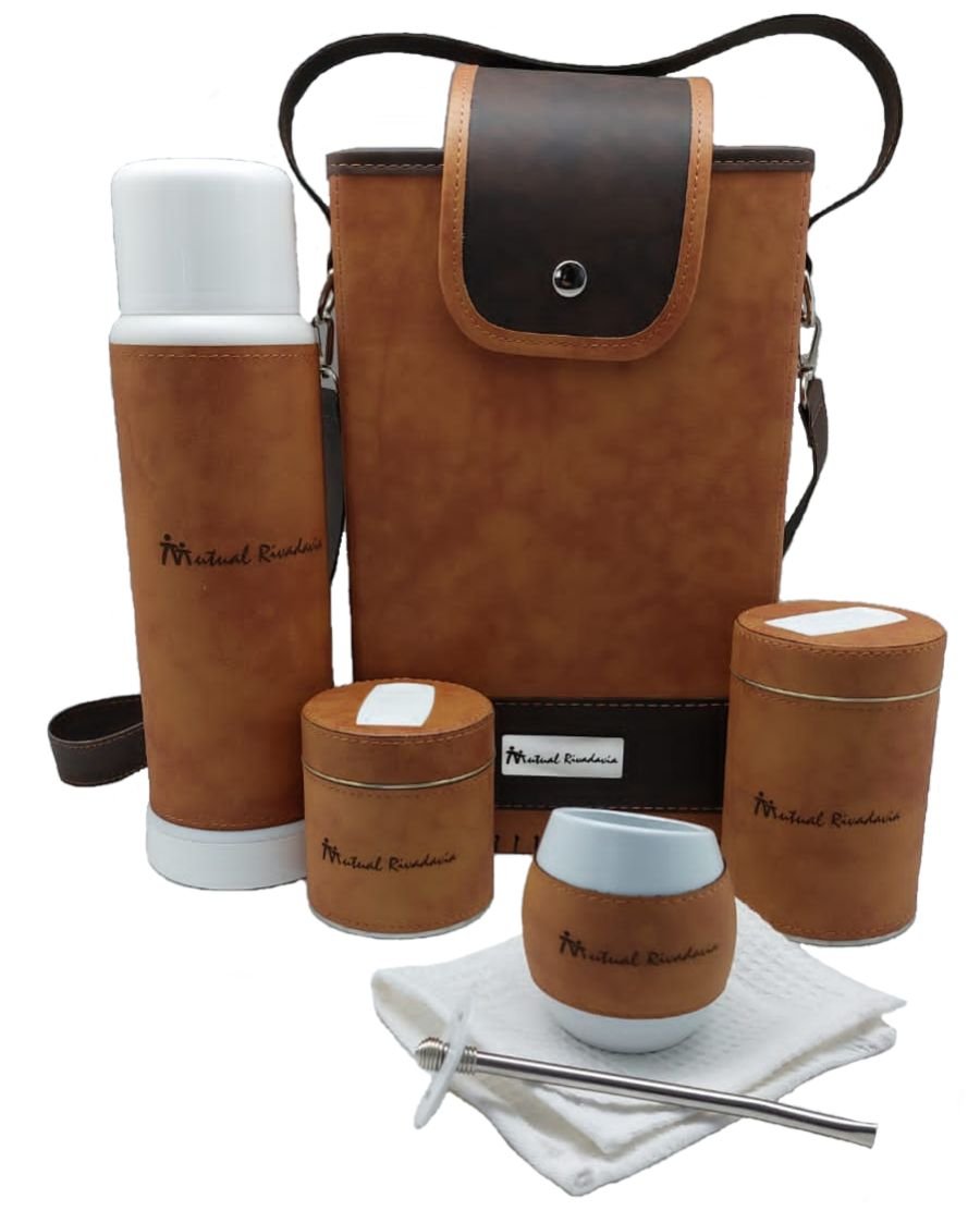 Equipos de mate completo cuero ecológico personalizado con logo grabado a láser (EMT013) - Fianchini